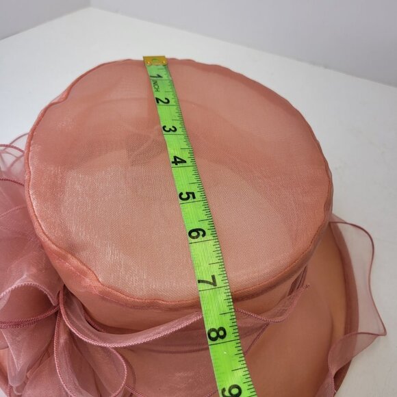 Dusty Rose Dress Hat Pink Organza Packable Ruffles Frilly Wedding Hat - Picture 15 of 15